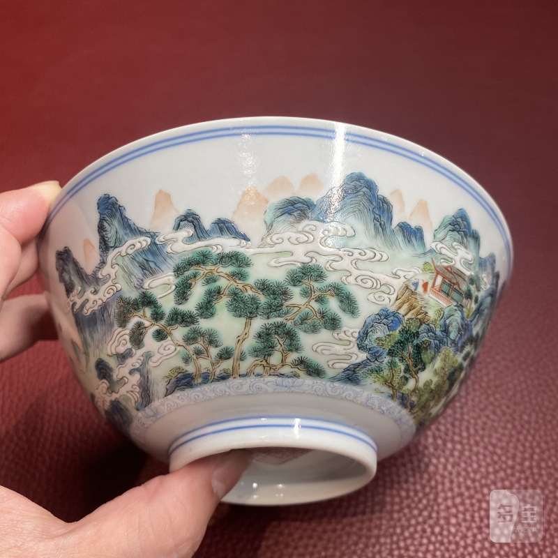 清嘉庆 粉彩江西十景之“麻姑仙坛”图碗 - 图16